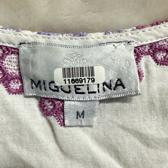 Miguelina Ali Wrap Dress Women's Med White Pink Embroiodered Sleeveless RTR - Picture 7 of 14